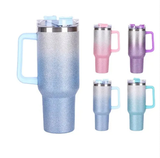1.2 L Glitter Stainless Steel Insulated  Tumbler With Handle And Straw