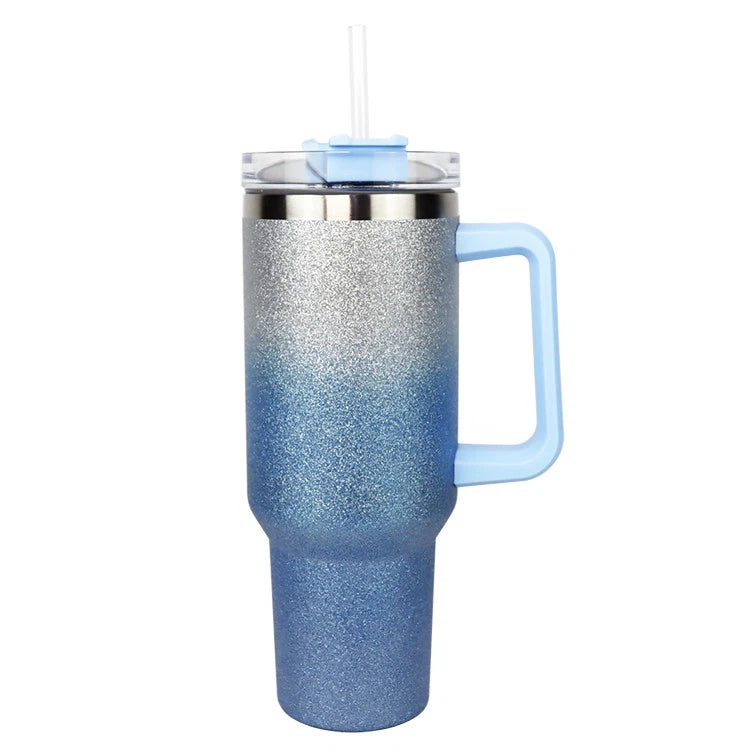 1.2 L Glitter Stainless Steel Insulated  Tumbler With Handle And Straw