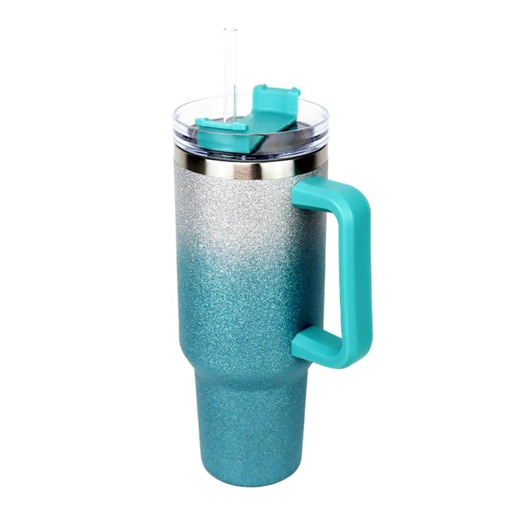 1.2 L Glitter Stainless Steel Insulated  Tumbler With Handle And Straw
