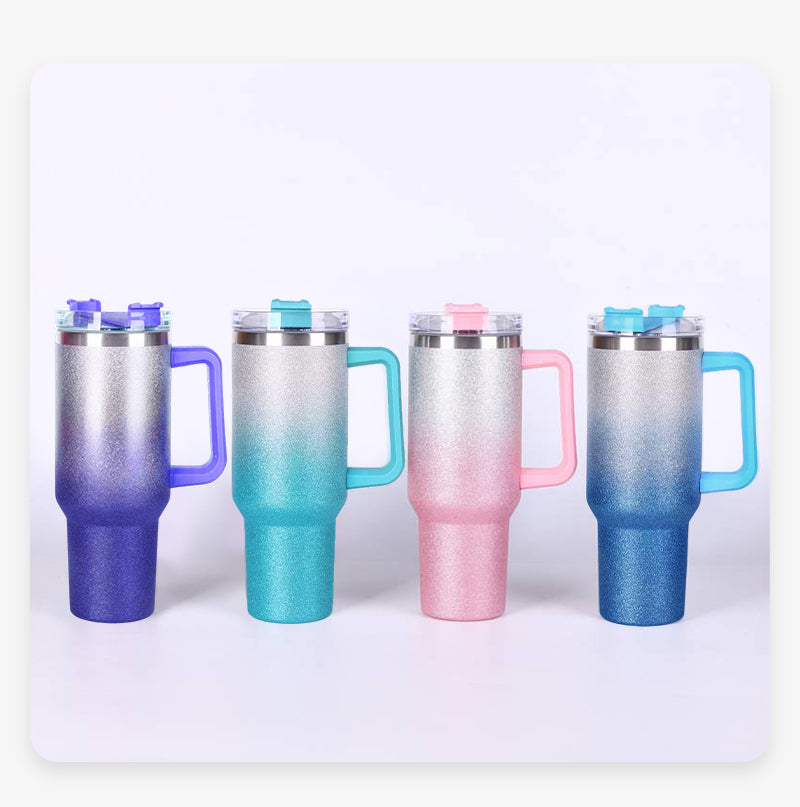 1.2 L Glitter Stainless Steel Insulated  Tumbler With Handle And Straw
