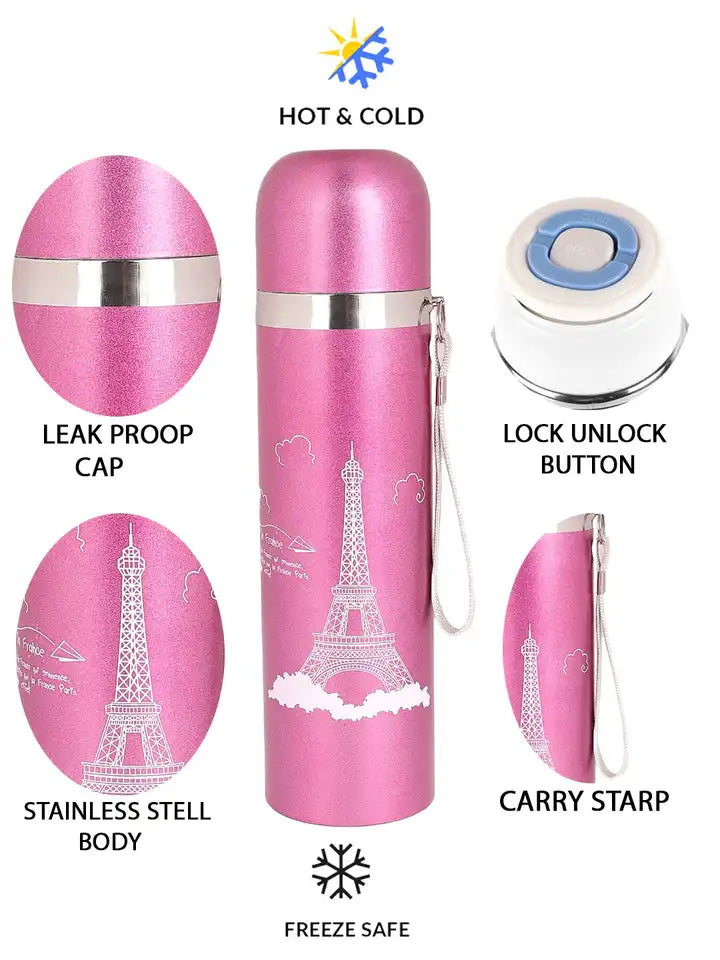 Eiffel Tower Stainless Steel Double Wall Insulated Hot & Cold Water Bottle 500ML