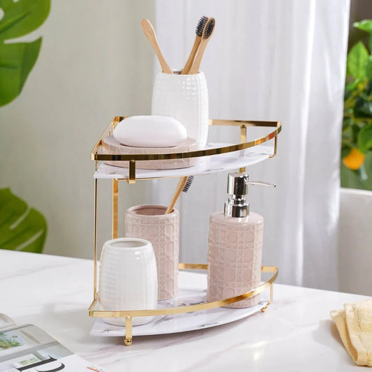 Storage Rack Save Space Cosmetic Bathroom Dressing Table White Double Layer