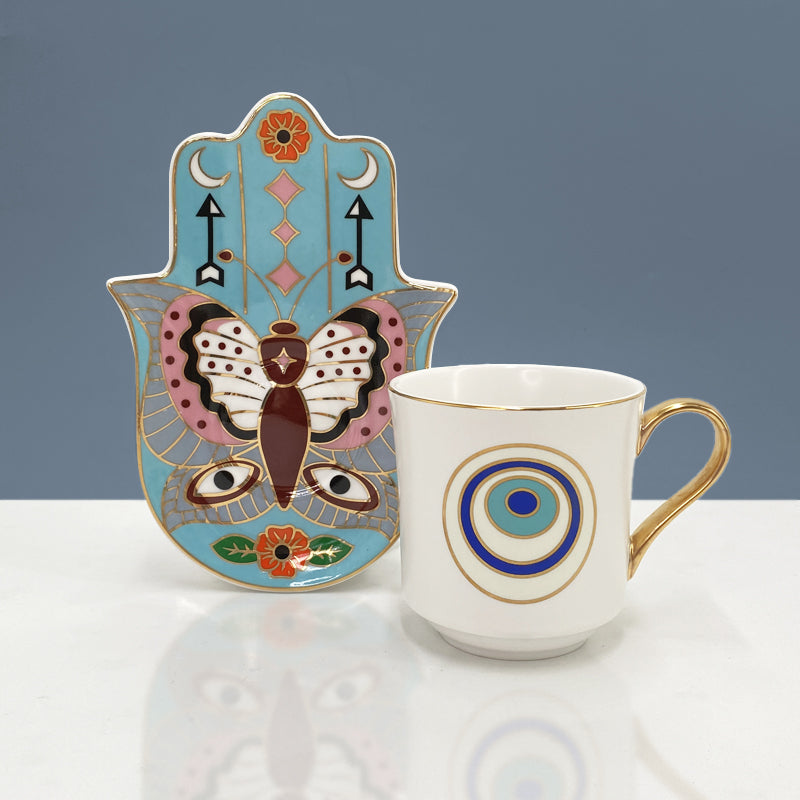 Turkish Blue Eyes Luxury Coffee Cups And Saucer Set