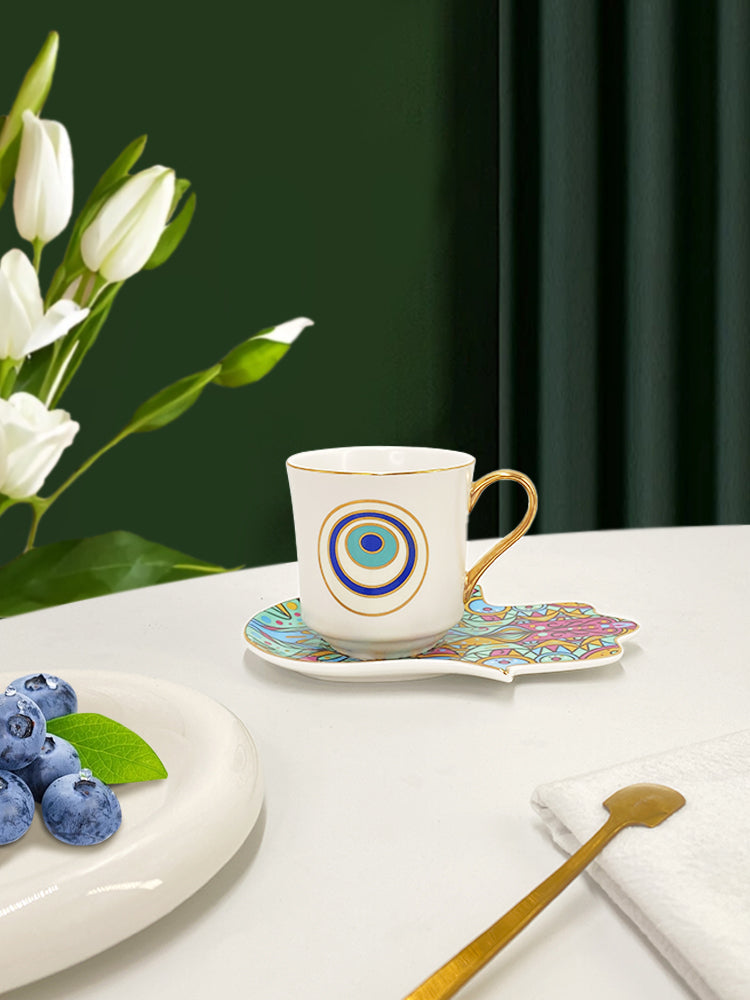 Turkish Blue Eyes Luxury Coffee Cups And Saucer Set
