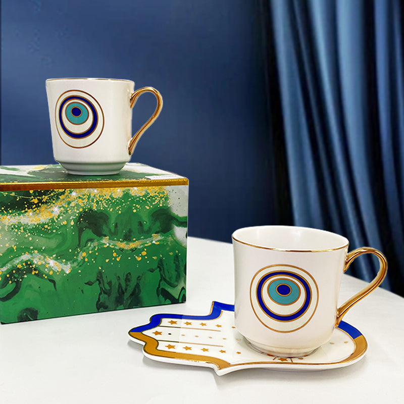 Turkish Blue Eyes Luxury Coffee Cups And Saucer Set
