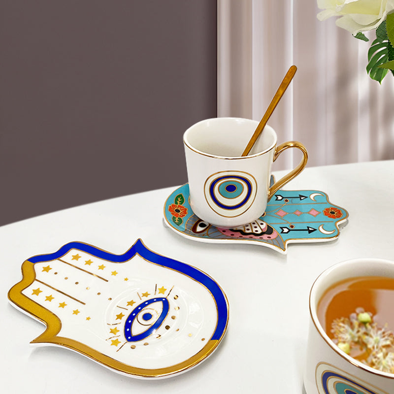 Turkish Blue Eyes Luxury Coffee Cups And Saucer Set