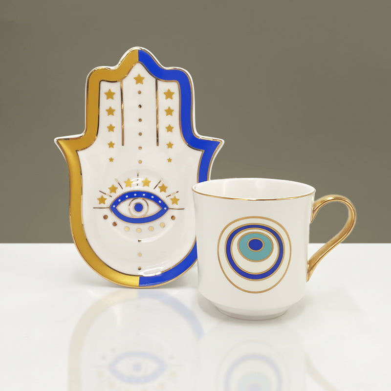 Turkish Blue Eyes Luxury Coffee Cups And Saucer Set