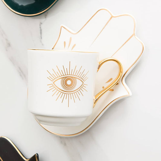 2 Pcs European Style Ceramic Mug  With  Saucer Set