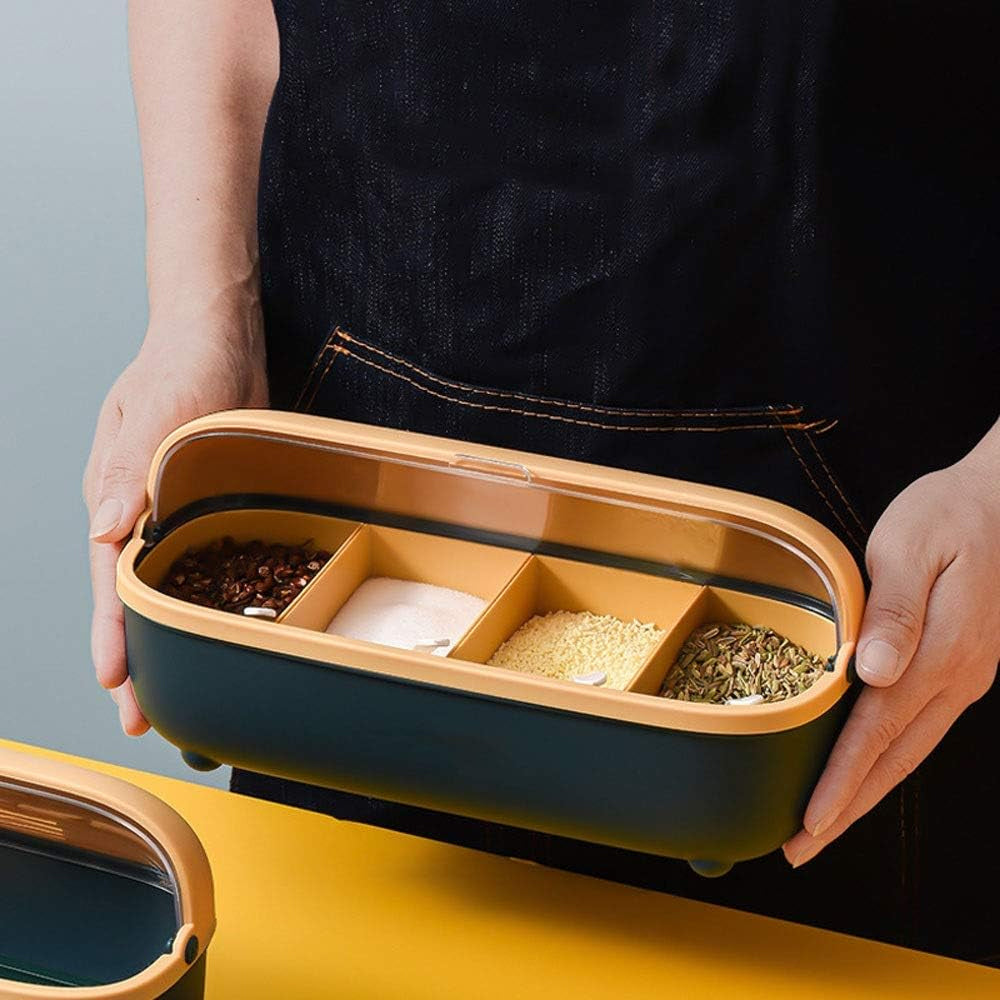 Spice Bottle Four Compartment Condiment Spice Box,With Spoons,Suitable For Kitchen