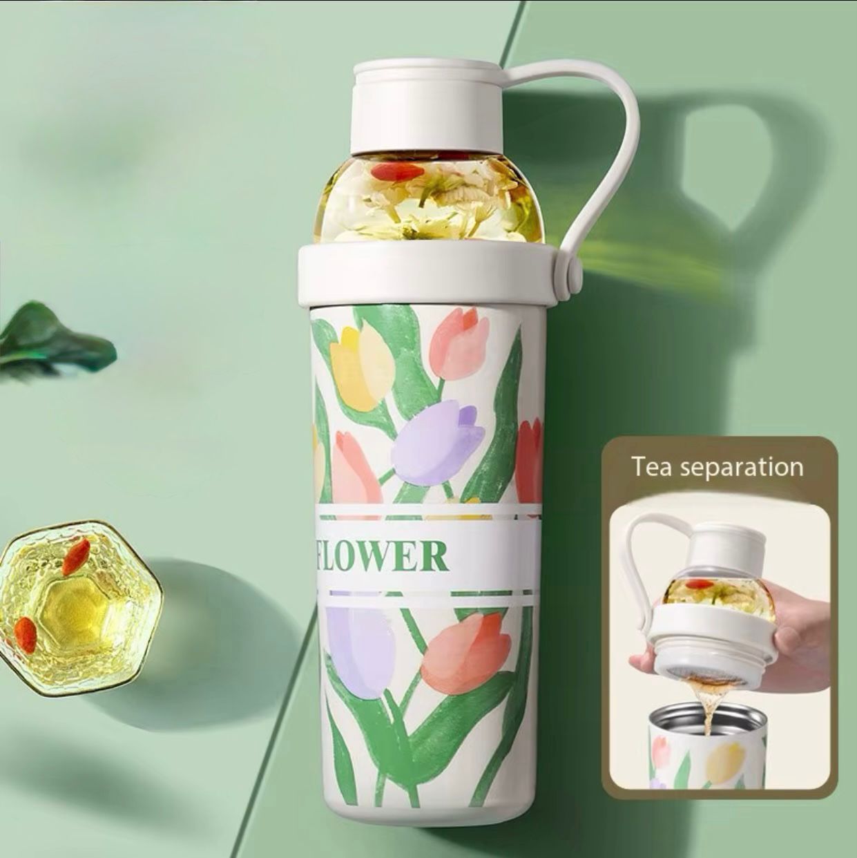 700 ML Stainless Steel Bubble Tea Bottle With Screw Cap / Tea & Water Separation Cup