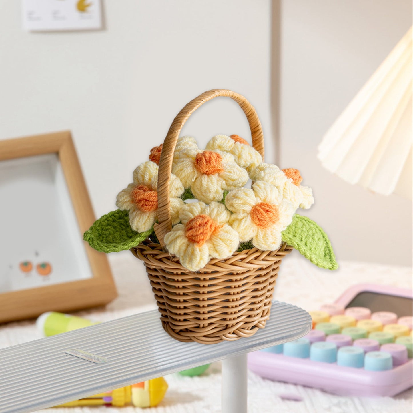 Crochet Colored Flower Basket