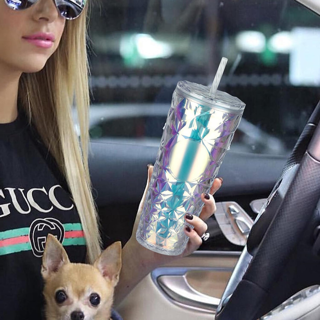 Tumbler With Lid And Straw Iced Coffee Cups Travel Mug Reusable Plastic Cups Insulated Tumblers Double Walled 750 ML