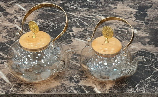 Transparent Golden Glass Teapot With  Bamboo Lid