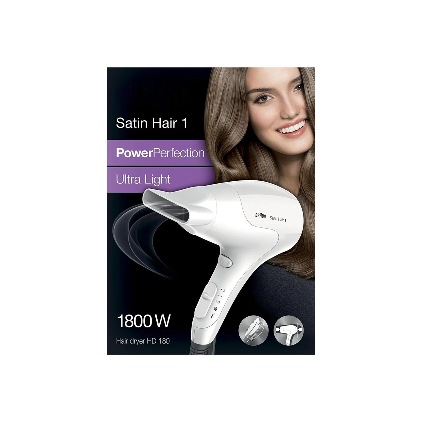 BRAUN,  Satin Hair 1 Power Perfection Dryer HD180, Styling Nozzle