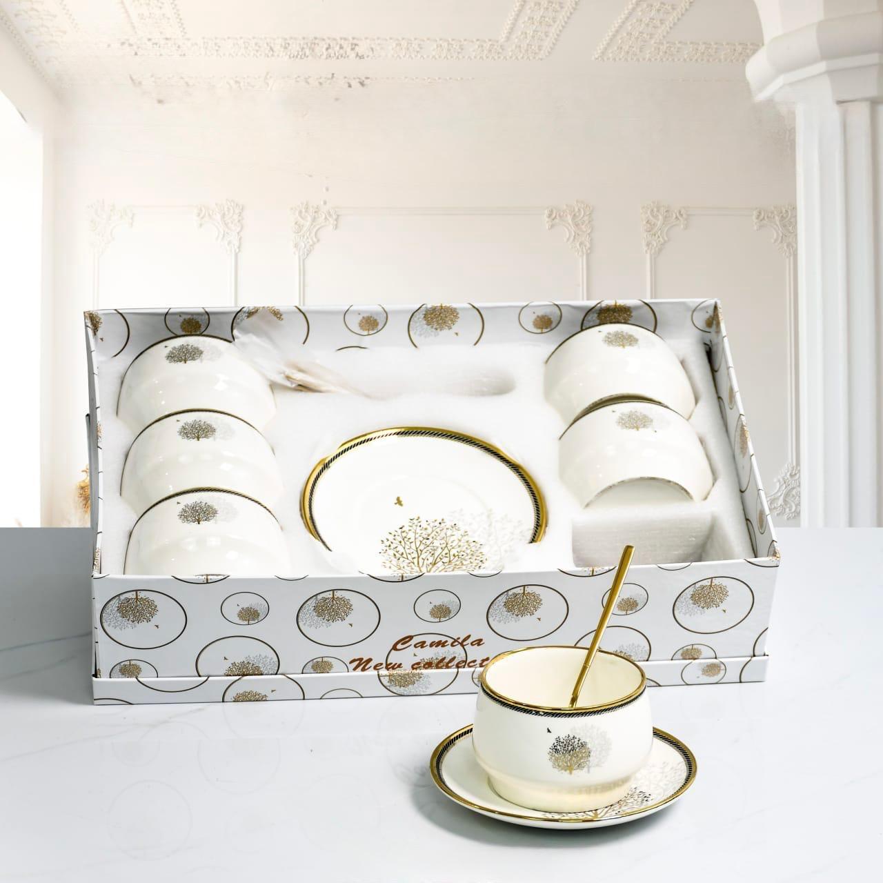 Camila, 18 PCs Serving Bowls /Plates with Golden Spoons