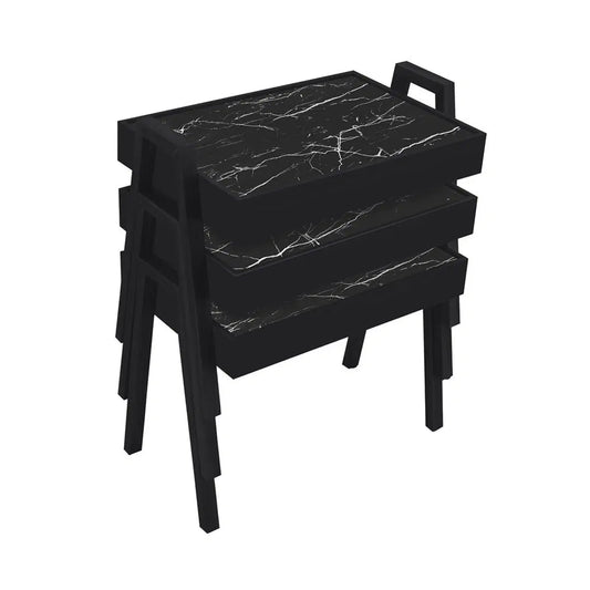 Set  3 Pcs Rectangular Wood Black Stackable Tables