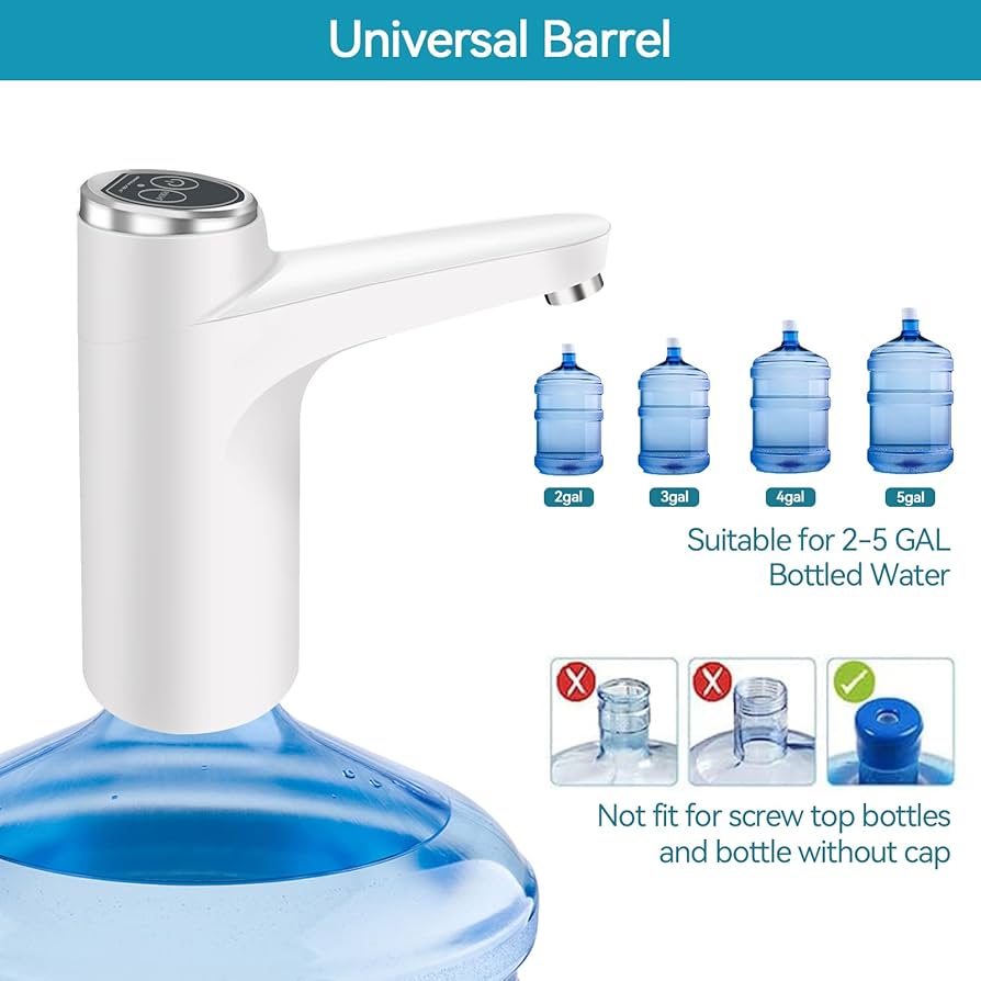 USB Portable Electric Rechargeable Water Bottle Pump Dispenser-White