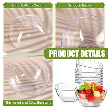 Set 4 Pcs Square Plastic Crystal Bowl