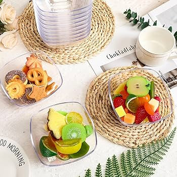 Set 4 Pcs Square Plastic Crystal Bowl