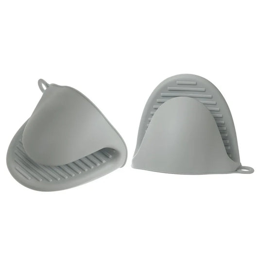 2 Pcs  Thickened Mini Oven Gloves /Heat Resistant Silicone Oven Mitts Finger Pot Holder - Gray