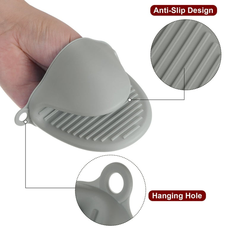2 Pcs  Thickened Mini Oven Gloves /Heat Resistant Silicone Oven Mitts Finger Pot Holder - Gray