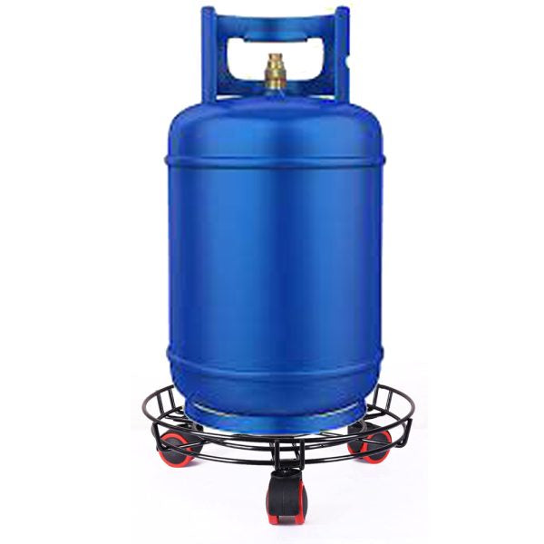 Metal Gas Cylinder Holder with 3-Moving Wheels ( Black )