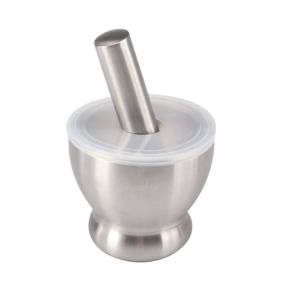 304 Stainless Steel Mortar and Pestle Set /Spice Grinder with Silicone Lid /Spice Crusher Pill Grinder Pestle and Mortar for Grinding Herbs Seasonings Pastes Pesto