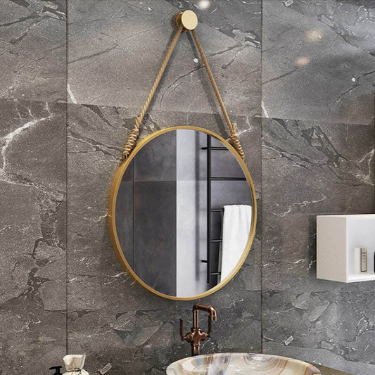 Metal Frame Mirror with Adjustable Hemp Rope / GoldRound Mirror Hanging Wall-mounted Mirrors