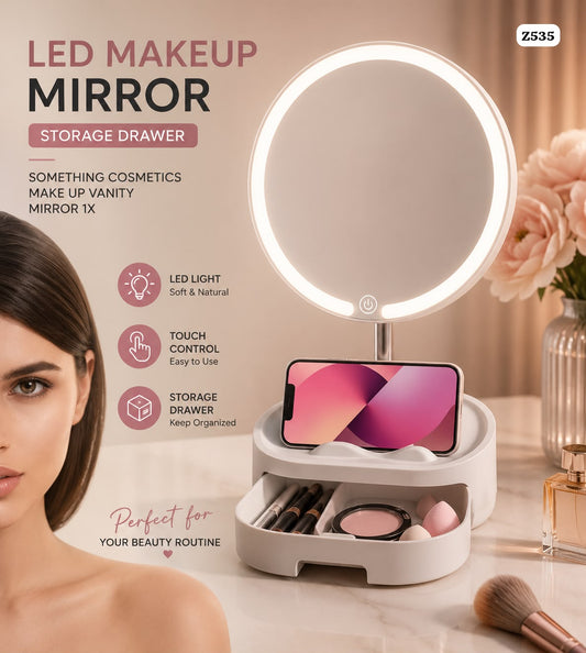 Led Makeup Mirror With Storage Drawer