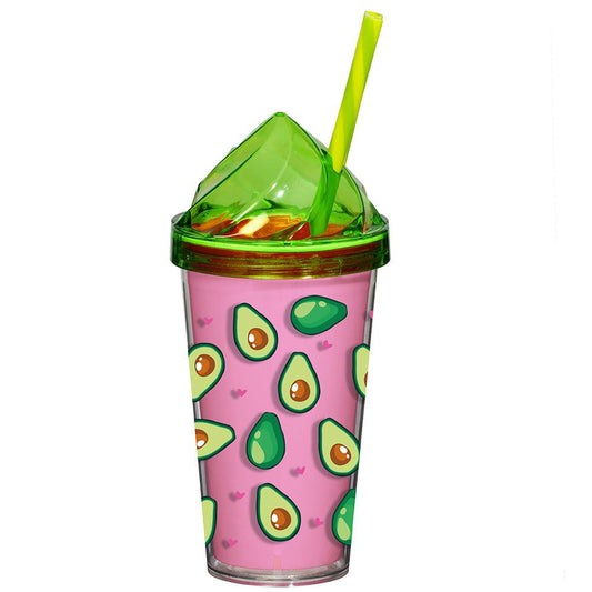 Herevin Decorated Double Wall Tumbler With Straw - Avocado