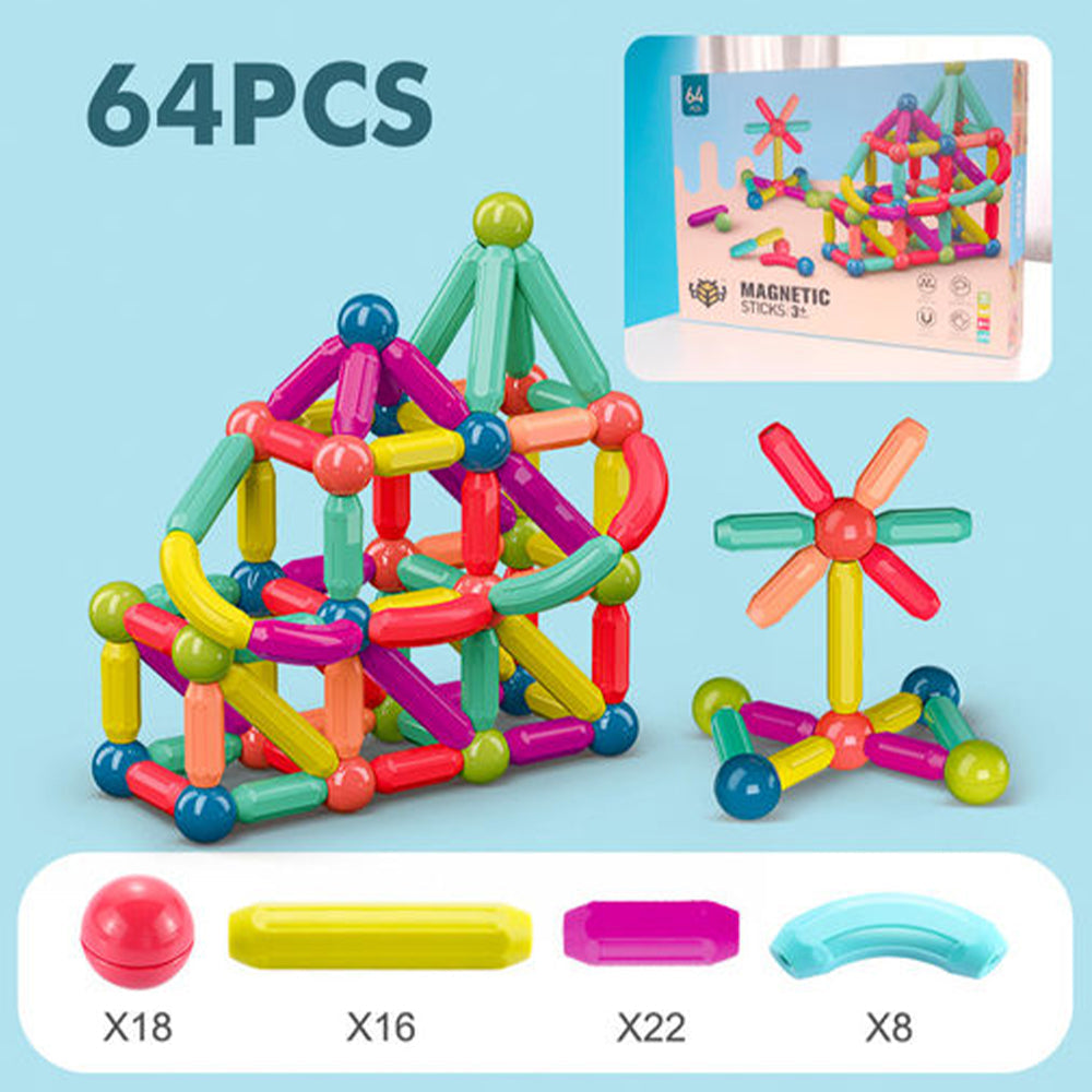 Magnetic Sticks Toy Set 64 Pcs