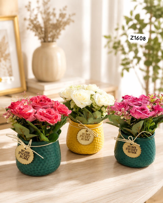 Artificial Flowers Plant In Decorative Ceramic Pot