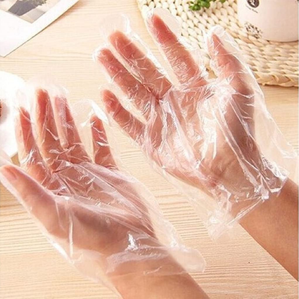 100  Pcs  Disposable Clear Plastic Gloves - Large