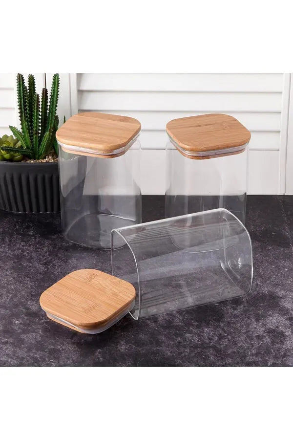 Square Glass Storage Jars with Bamboo Wood Lids