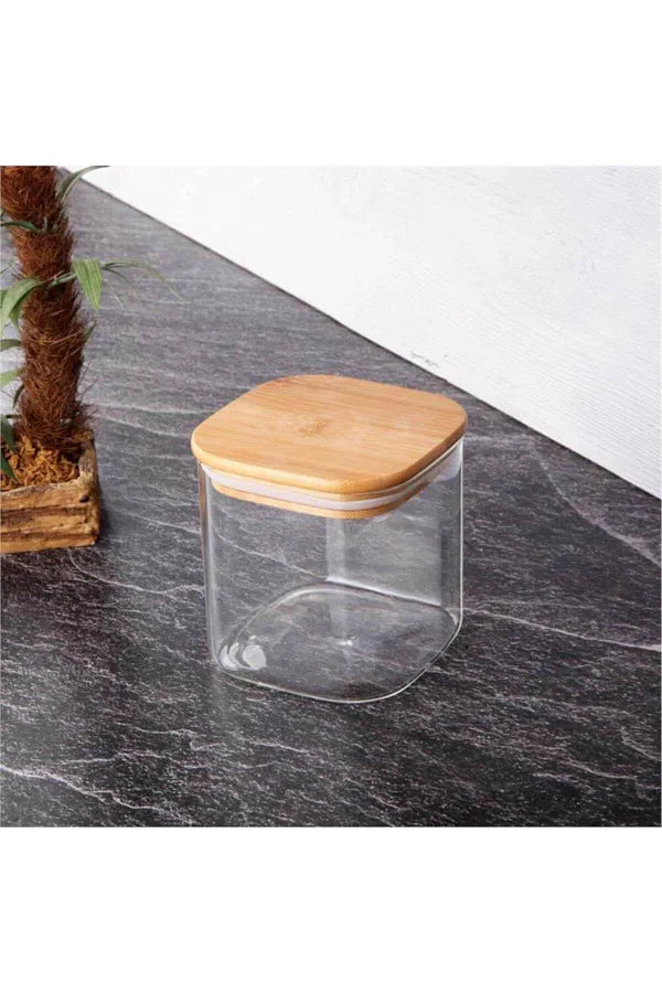 Square Glass Storage Jars with Bamboo Wood Lids