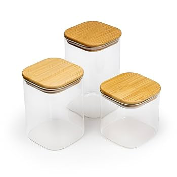 Square Glass Storage Jars with Bamboo Wood Lids