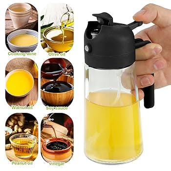 2 in 1 Clear Glass Oil Sprayer and Container Bottle