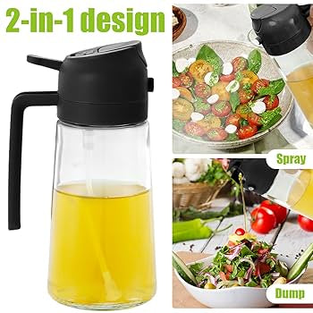 2 in 1 Clear Glass Oil Sprayer and Container Bottle