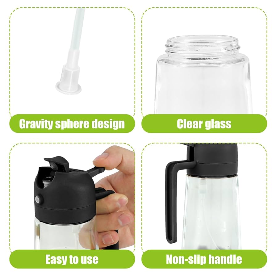2 in 1 Clear Glass Oil Sprayer and Container Bottle