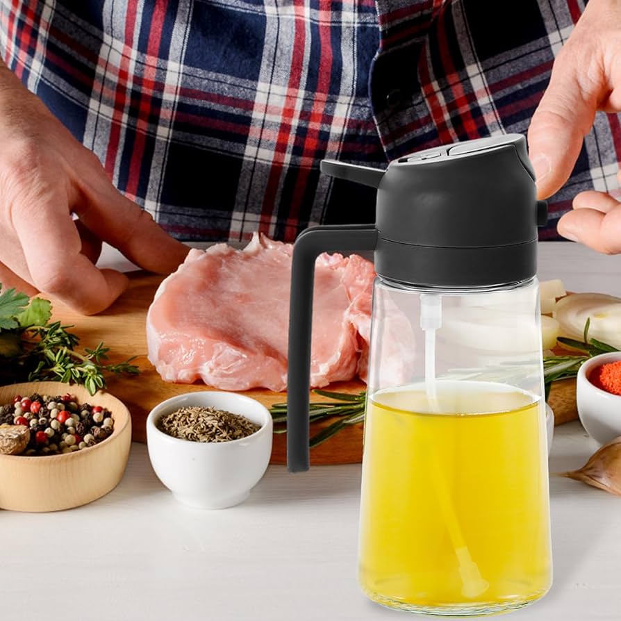 2 in 1 Clear Glass Oil Sprayer and Container Bottle