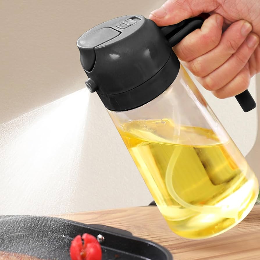 2 in 1 Clear Glass Oil Sprayer and Container Bottle