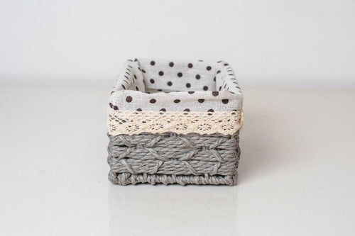 3 Pcs Rectangular Woven Basket With Printed Fabric Set