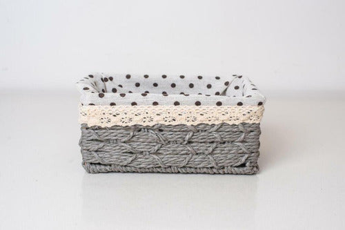 3 Pcs Rectangular Woven Basket With Printed Fabric Set