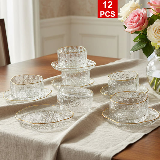 12 Pcs Glass  Serving Bowls  With Plates Set