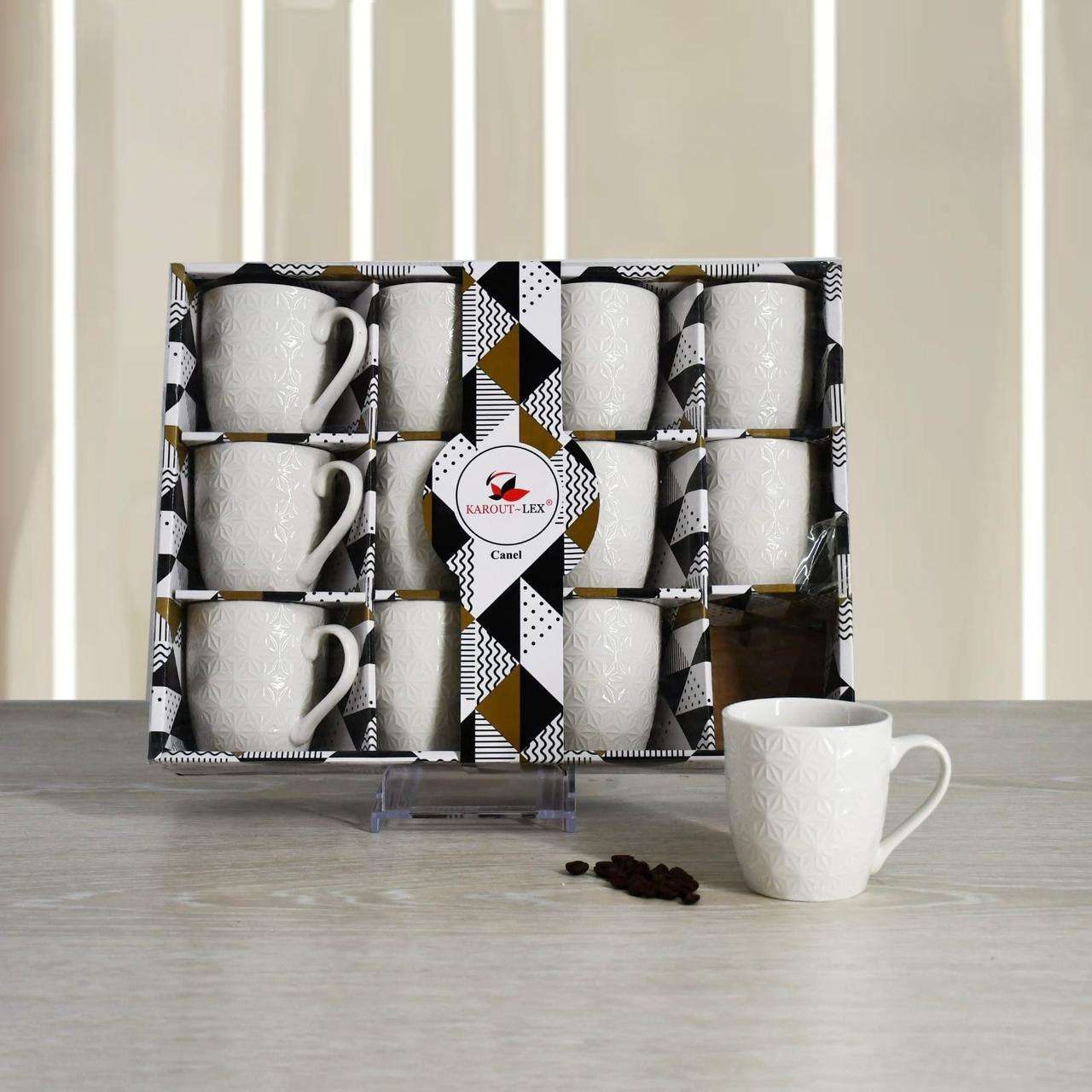 Canel , 12 PCs White Porcelain Tea Mugs Set