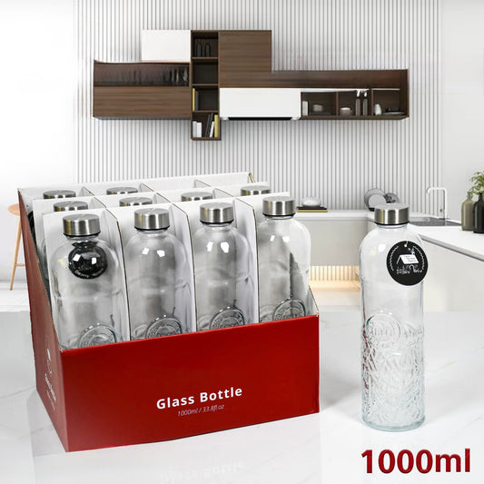 1000 ml Glass Water Bottle With Stainless Steel Lid
