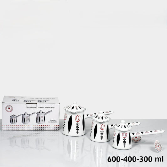 Arabica, 3 PCs Enamel Coffee Warmer Set