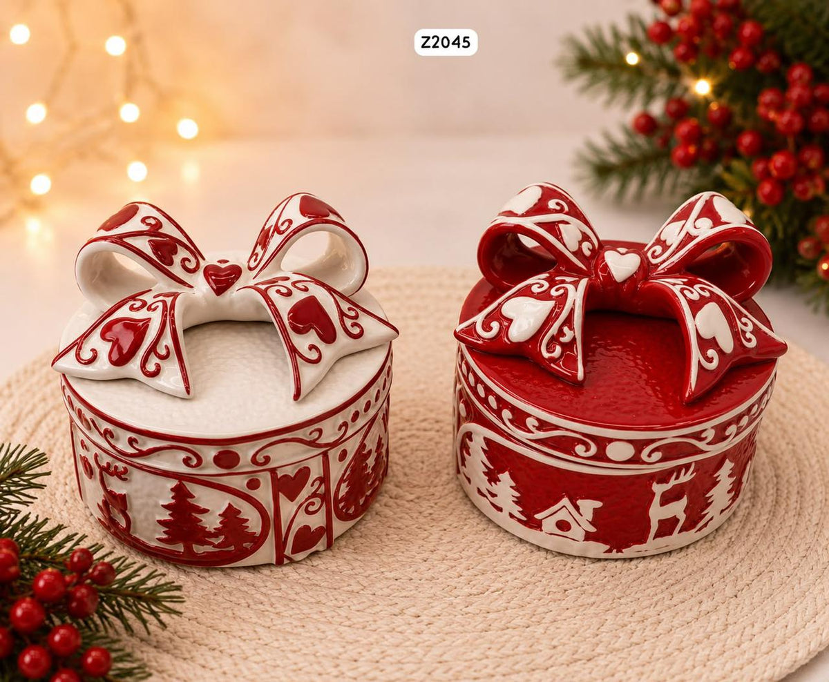 Christmas Ceramic Jar With Lid - Round