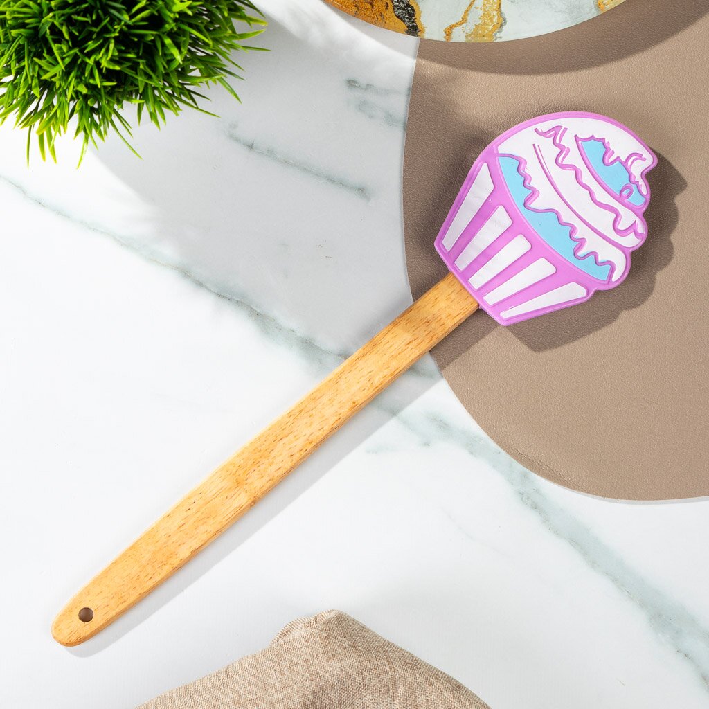 Silicone Culinary Spatula, Bamboo, Cupcake