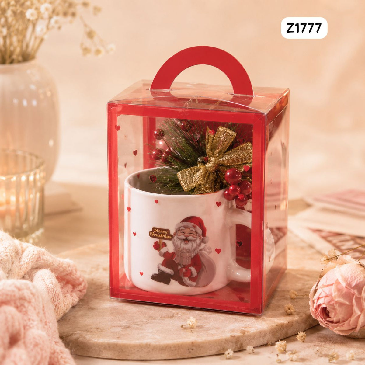 Christmas Plastic Mug Ornament with Cherry Blossom & Bell